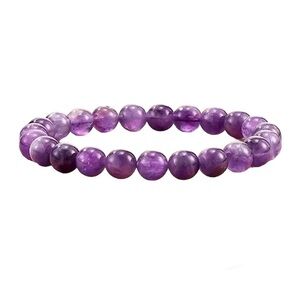 Purple Amethyst Beaded Bracelet Natural Crystal Gemstone Unisex Jewelry Gift